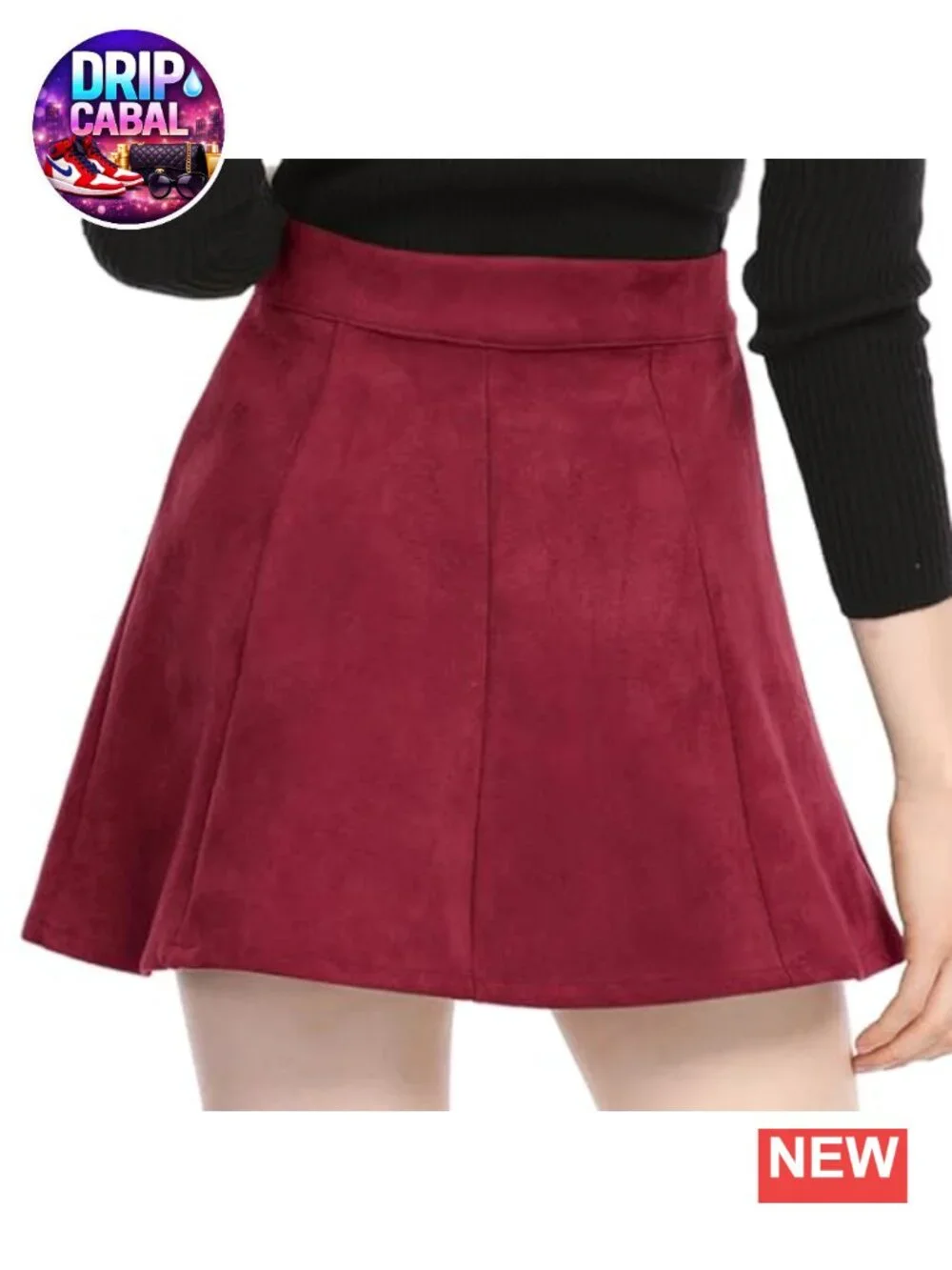 Faux Suede High Waisted A-Line Mini Skirt Front Button Closure